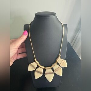 NWT Anthropologie Triangle Fan Necklace in Gold/Cream